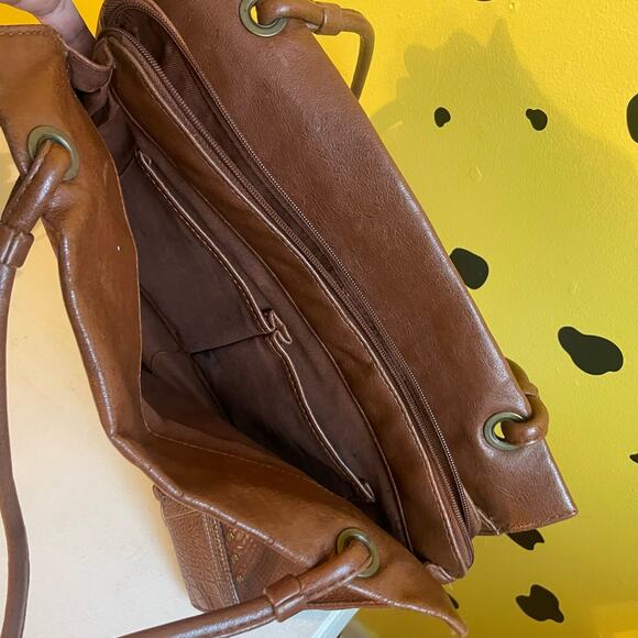 Vintage Brown Patchwork Faux Leather Tote | Boho Croc & Snake Texture Bag - Picture 2 of 9